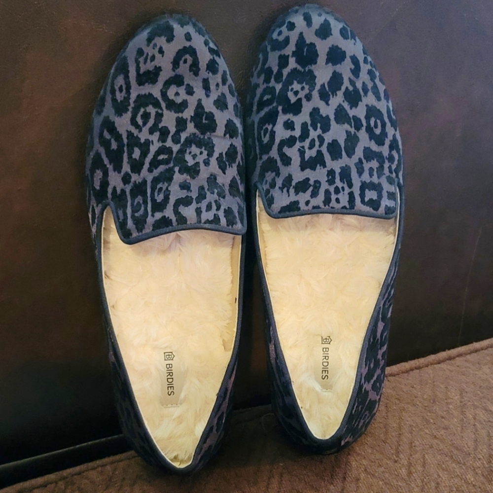 Birdies Starling Black Leopard flats. Fur lined